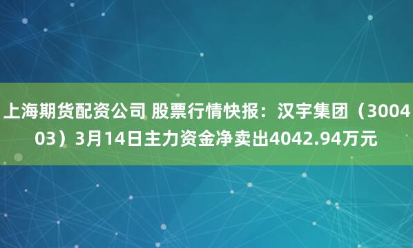 上海期货配资公司 股票行情快报：汉宇集团（300403）3月14日主力资金净卖出4042.94万元